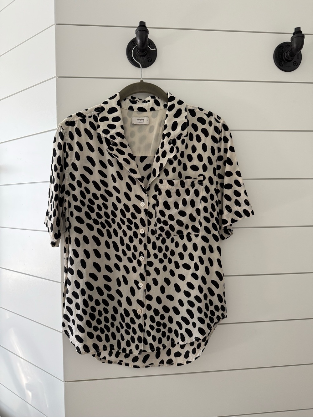 AYR Polka Dot Short Sleeve Button-Up Blouse
